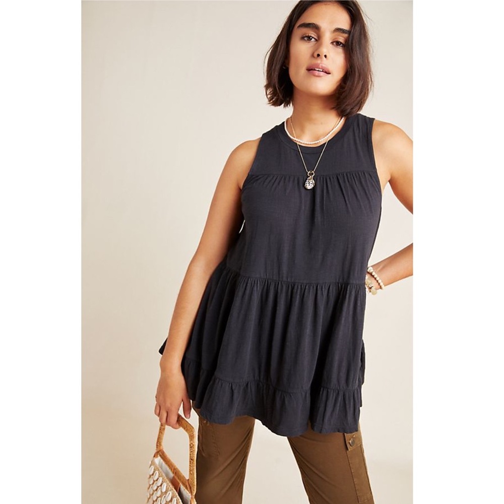 Anthropologie Georgia tiered babydoll tank - black